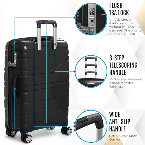 GABBIANO Unbreakable Hardshell PP Luggage Set Extra Large with 8 Wheels Thick Shell Multi Layer PP (Black, Large Checked 30 Inch)4