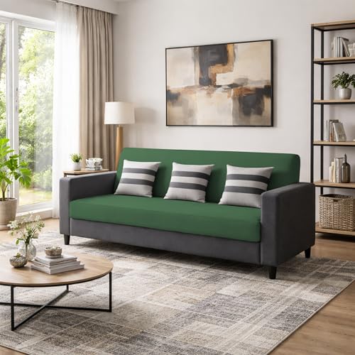 Image of Casaliving Amara 3 Seater Sofa Set for Living Room (Black Green Colour Fabric) Premium Fabric Sofa