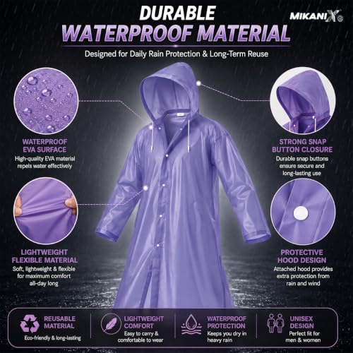 Image of MIKANIX Waterproof Hooded Raincoat for Men & Women | Full Length Reusable PVC Rain Wear | Lightweight Windproof Rain Jacket with Front Button Closure (Pack of 1)
