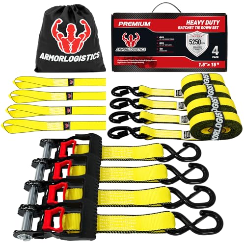 Image of Retractable Ratchet Straps 4 Pack, 1.5 inch x 15' Motorcycle Tie Down Straps