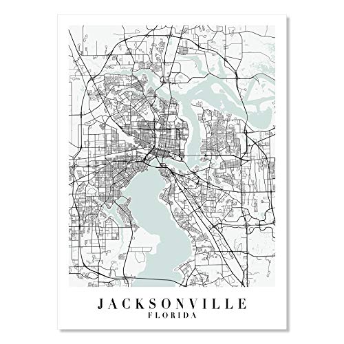 Jacksonville Florida Blue Water Street Map Print, Unframed