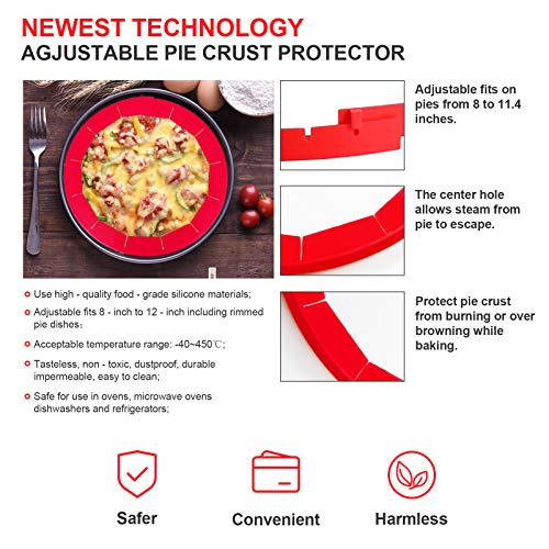 Kincown [NEW UPGRAD] 2 Adjustable Pie Crust Protector Shield+2 Pastry Wheel Decorator and Cutter+1 Baking Brush,Lattice Pizza Pastry Pie Crust Cutter,Pastry Cutter Wheel for Baking Beautiful Pie Crust - Thumbnail 3
