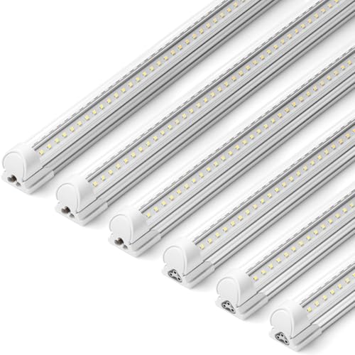 Image of Barrina LED Shop Lights, 3FT 30W 4600LM 6500K, Super Bright High Output Linkable for Workshop, V Shaped Clear Cover T8 LED Shop Light for Garage, 3 Foot (Pack of 6)