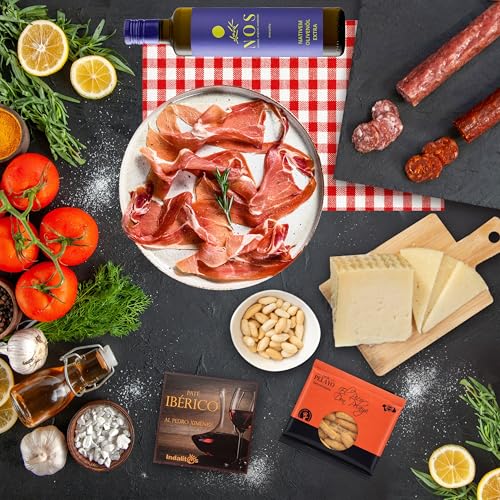 UNIVERSO GOURMET | Exklusive Gourmet-Geschenkbox | Rotwein g.U. Rioja | Natives Olivenöl Extra | Iberische Bellota-Wurstwaren | Gran Reserva Schinken & Schafskäse | Perfektes Geschenkset | Präsentkorb