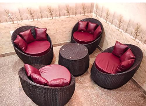 Image of Artic Fashion Apple Chairs Table Set 4+1 Wicker Patio Furniture Sets 4 Chair and 1 Table with Cushions for Garden Balcony Bedroom Powder Coated Frame Uv Protected Wicker (Brown+Maroon)
