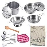 Mini Play Pots and Pans Toys for Kids Kitchen Playset Pretend Cookware Utensils Play Set Play Cooking Toys Mini Stainless Steel Cooking Utensils Toys Kitchen Playset Accessories for Boys Girls