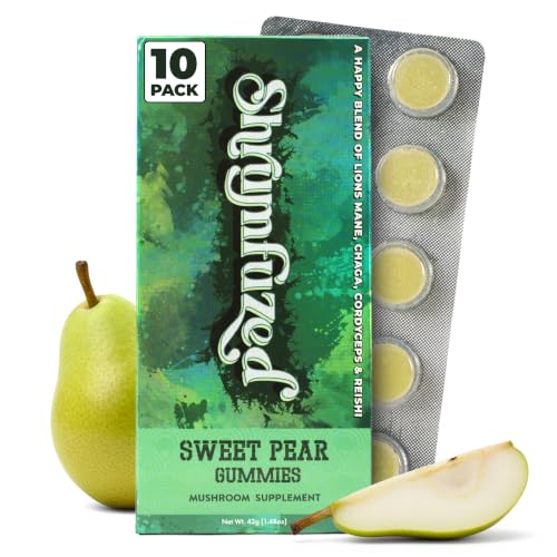 Shrumfuzed Mushroom Gummies | Nootropic Mushroom Supplement with Lions Mane Reishi Cordyceps & Chaga | 10 Count Sweet Pear