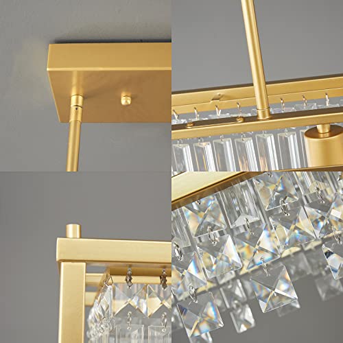 Image of LMQNINE Modern Rectangle Chandelier for Dining Room, Gold Crystal Chandelier Linear Light Fixture, Farmhouse Chandeliers for Kitchen Island, Bar Table, L30.7'' x W9.84'' x H8.66''