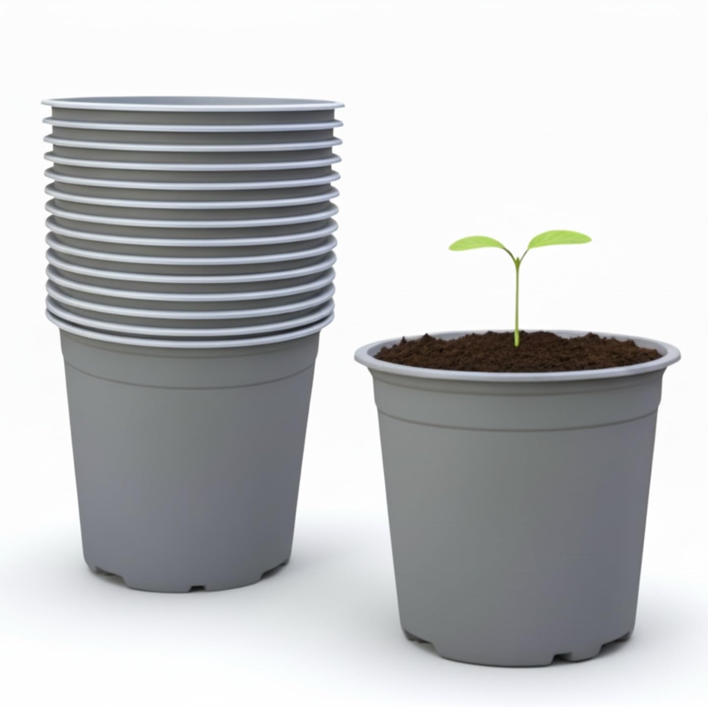 Nutley's Grey Round Plastic Plant Pots, 17cm Width, 2 Litre Capacity, Pack of 10, Drainage Holes, Garden Container for Indoor Outdoor Plants