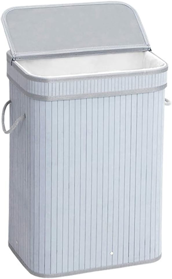 TOMVAES Laundry Basket with Lid, 72L Bamboo Laundry Hamper with Removable Liner, Collapsible Storage Dirty Clothes Basket with Handles for Laundry Bedroom (Grey)