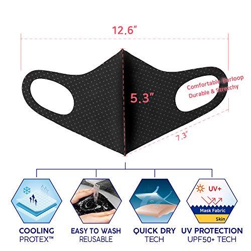 Black Face Mask UPF 50, Summer Time, Unisex, Washable, Reusable, Breathable, UV Sunblock Protective, for Running (Dot)2