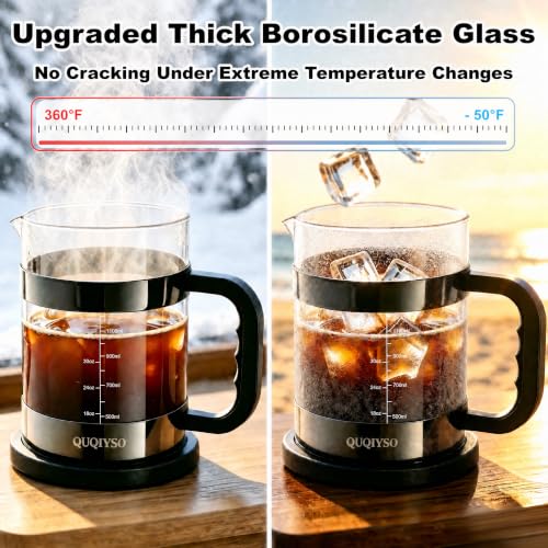 Image of QUQIYSO French Press Coffee Maker 51oz, Large French Press, Thickened Glass | Borosilicate Glass Plastic Free Coffee Maker, Easy to Clean,4 Filter, Coffee Press Suitable for Kitchen Party(Dark Pewter)