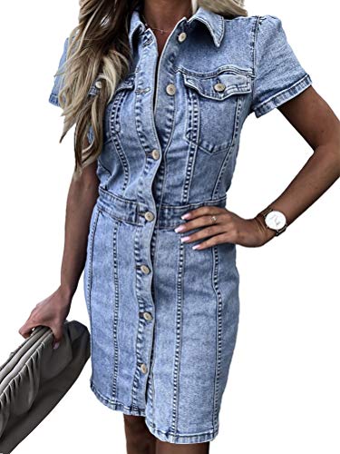 ORANDESIGNE Damen Sommer Jeanskleid Beiläufige Ausschnitt Jeanskleid...