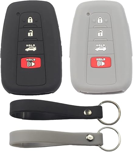 Miniatura 8 de 2 fundas de silicona de goma negra con 4 botones para llavero inteligente sin llave compatible con Toyota Highlander Rav4 2019 2020 2021