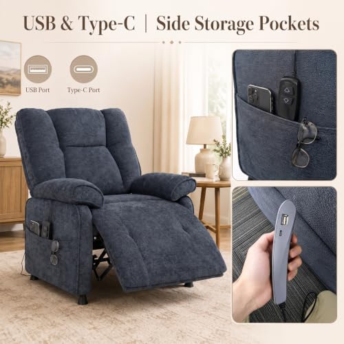 Image of Electric Recliner Chair, 90 to 160 Adjustment with Remote, Blue