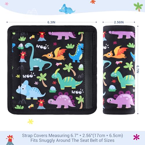 Image of COOLBEBE Car Seat Straps Shoulder Pads for Baby Kids, Super Soft Seat Belt Covers for All Car Seats /Pushchair /Stroller /High Chair, Dinosaur Style, Polyester Material