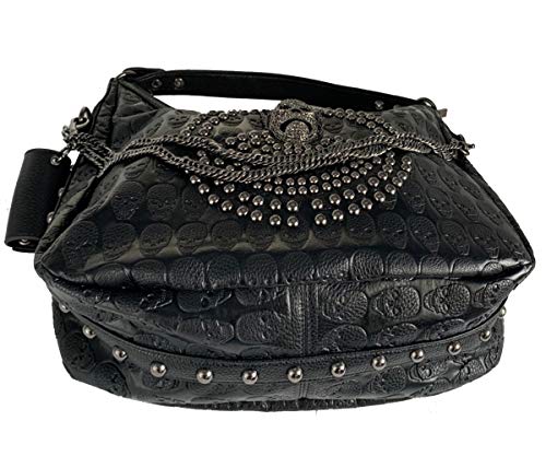 FiveloveTwo Donna Catena Teschio Borsa a Mano Grande Capacità Borsa a Tracolla Spall Sacchetto Gotico PU Borse Tote Pochette Nero