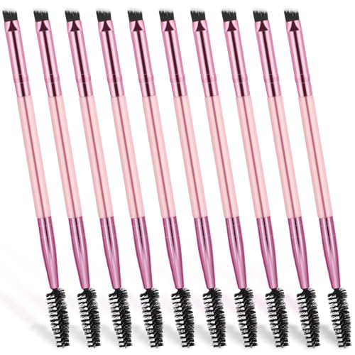 Apausvcm 10 Pieces Duo Eyebrow Brush, Angled & Spoolie, Synthetic, Pink, Brow Brushes