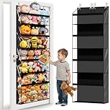 UVIAHOMI Heavy Duty Stuffed Animal Storage, 4-Tier Clear Extra Large Over The Door Organizer for Stuffies, Baby Ideas Holder, Toy Plush Hanging Organizer Big Girls Toddler Bag Animals Stuffy, Black