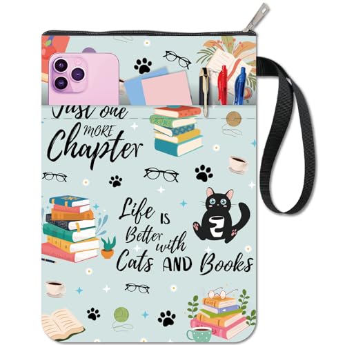 CRASPIRE Cat Book Covers Words Book Protector Books Vintage Book Sleeve for Paperbacks Washable Fabric Cloth Book Cover with Zipper and Extra Sleeve Pocket for Book Lovers Classmate Gifts