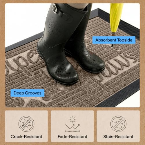 Image of GORILLA GRIP WeatherMAX Door Mat, Indoor Outdoor Use, 29x17, Beige Paw