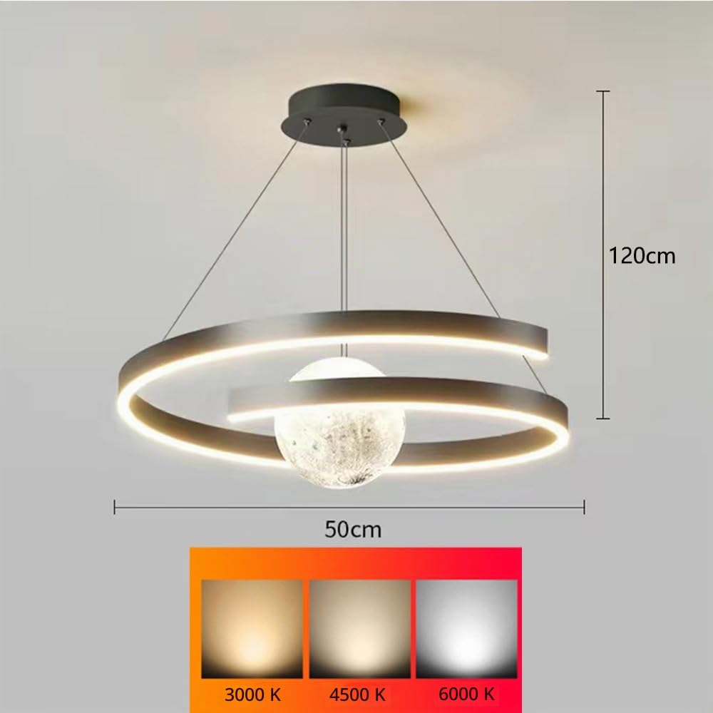 Mengjay LED Lampadari Sospensione Moderno,Lampadario LED a Spirale Con sfera lunare 3D,3 Temperature di Colore,Lampadario Camera da Letto Regolabile in Altezza Appendere le Luci (Nero)