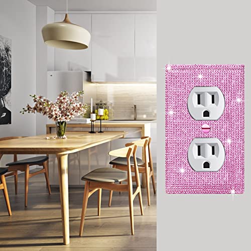 Image of 4 Pcs Shiny Silver Pink Wall Plate Cover Decorative Light Switch Cover Single Toggle Rhinestones Outlet Cover