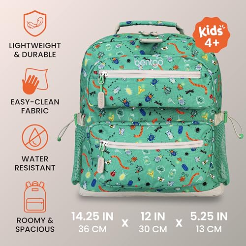 Image of Bentgo Kids Backpack - Lightweight 14 inch Backpack in Fun Prints for School, Travel, & Daycare, Ideal for Ages 4+, Roomy Interior, Durable & Water-Resistant Fabric, & Loop for Lunch Bag (Bug Buddies)