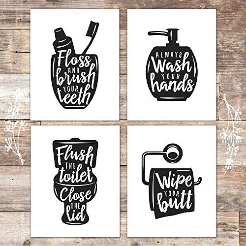 Funny Bathroom Signs (Set of 4) - Unframed - 8x10s | Bathroom Decor