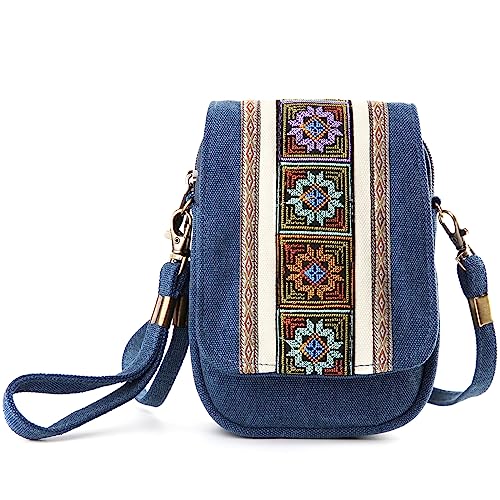 Image of Goodhan Embroidery Canvas Crossbody Bag Cell phone Pouch Coin Purse for Women