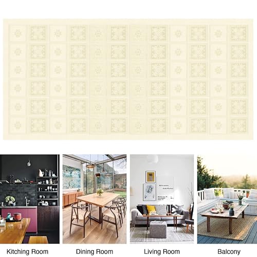 Image of Kuber Industries Center Table Cover | 40x60 Inch | Net Table Cloth 4 Seater | Kitchen Tea Tabletop Cloth | Table Cover for Hall, Home Decor| Square Flower-Cream