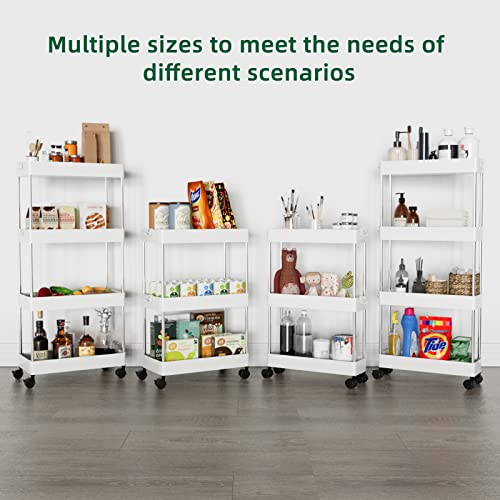 Otk Storage Cart 4 Tier Mobile Shelving Unit Organizer, Utility Rolling Shelf Cart With Wheels For Bathroom Kitchen Bedroom Office Laundry Narrow Places, White #TOP6