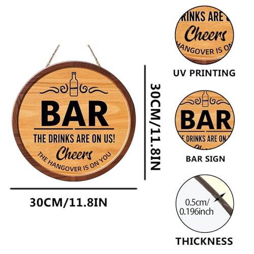 Image of Bar Signs for Home Bar, Wooden Man Cave Vintage BarSign, Home Bar Decor for Bistro, Party, Club & Wall Accessories (Bar Signs)