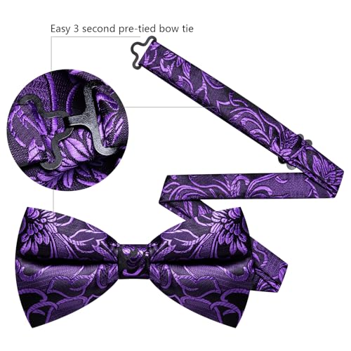 Image of YOHOWA Paisley Striped Men Bow Tie Pre-Tied Formal Adjustable Colorful Bowties Handkerchief Cufflinks Set Wedding Party