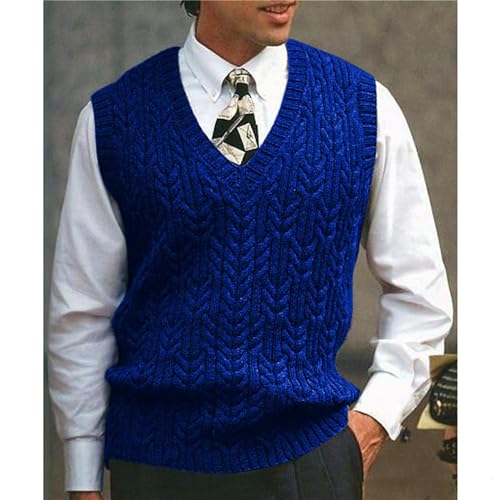 Men's Slim Fit V Neck Vest Casual Sleeveless Knitted Pullover Sweater Solid Twisted Pattern Vest2