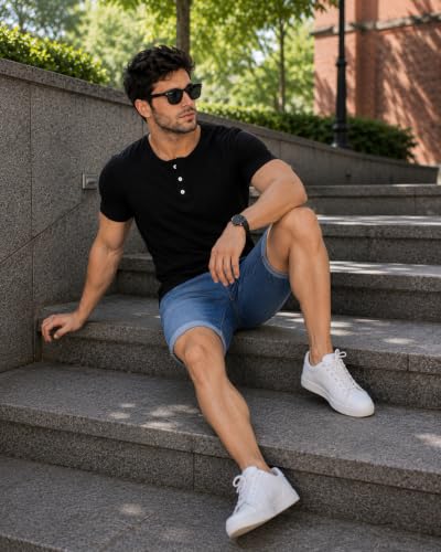 Image of London Hills T Shirt for Man | Men Henley Neck Tshirts | Tshirt Shirts Men | Gym T Shirts for Mens Workout T-Shirts for Man Cotton Stylish Henly Neck T Shirt Half Sleeve Regular Fit Solid Multicolour