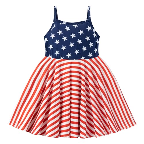 Girls Fourth of July Outfit Toddler American Flag Dress Stars Stripes Swing Sleeveless Dresses 2-7 Years2