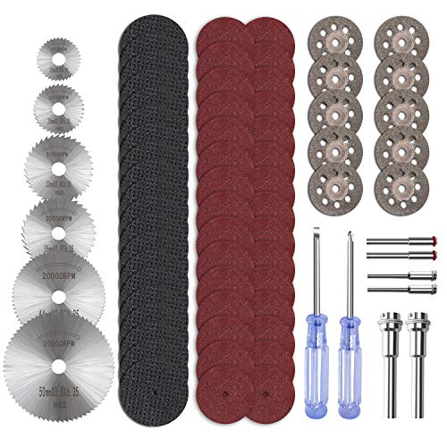 Cutting Wheel Set, ZFE 74Pcs HSS Circular Saw Blades Diamond Cutting Wheels 10pcs, Resin Cutting Discs 50pcs, 1/8