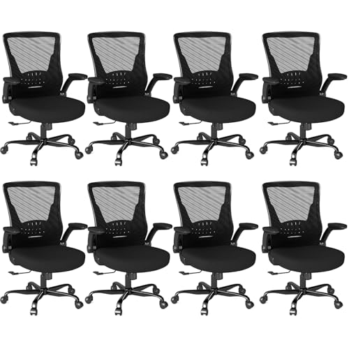 Image of Ergonomic Office Chair, Mesh Desk Chair with Adjustable Height & Flip-Up Armrests, Comfortable Computer Chair for Long Hours, Silent Wheels for Home Office, 8-PCS