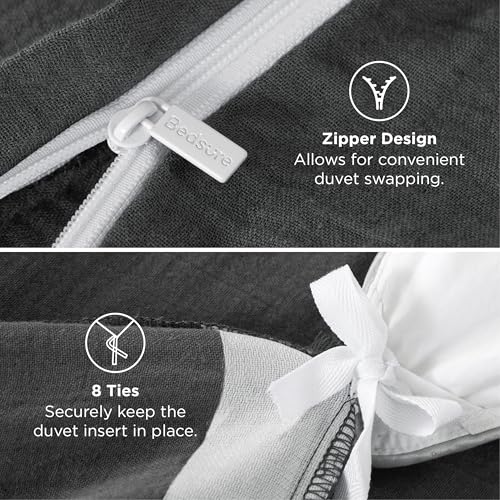 Image of Bedsure 100% Muslin Cotton Duvet Cover Queen Size - Ultra-Soft Gauze Duvet Cover, PureWoven Breathable & Lightweight Bedding Set with Zipper Closure and Corner Ties (Grey, Queen, 90 inchx90 inch)