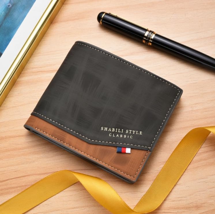 Tri-Fold PU Wallet with Gold Foil Print – Compact & Stylish Coin Purse，Ideal for Travel & Daily Use (Black)4