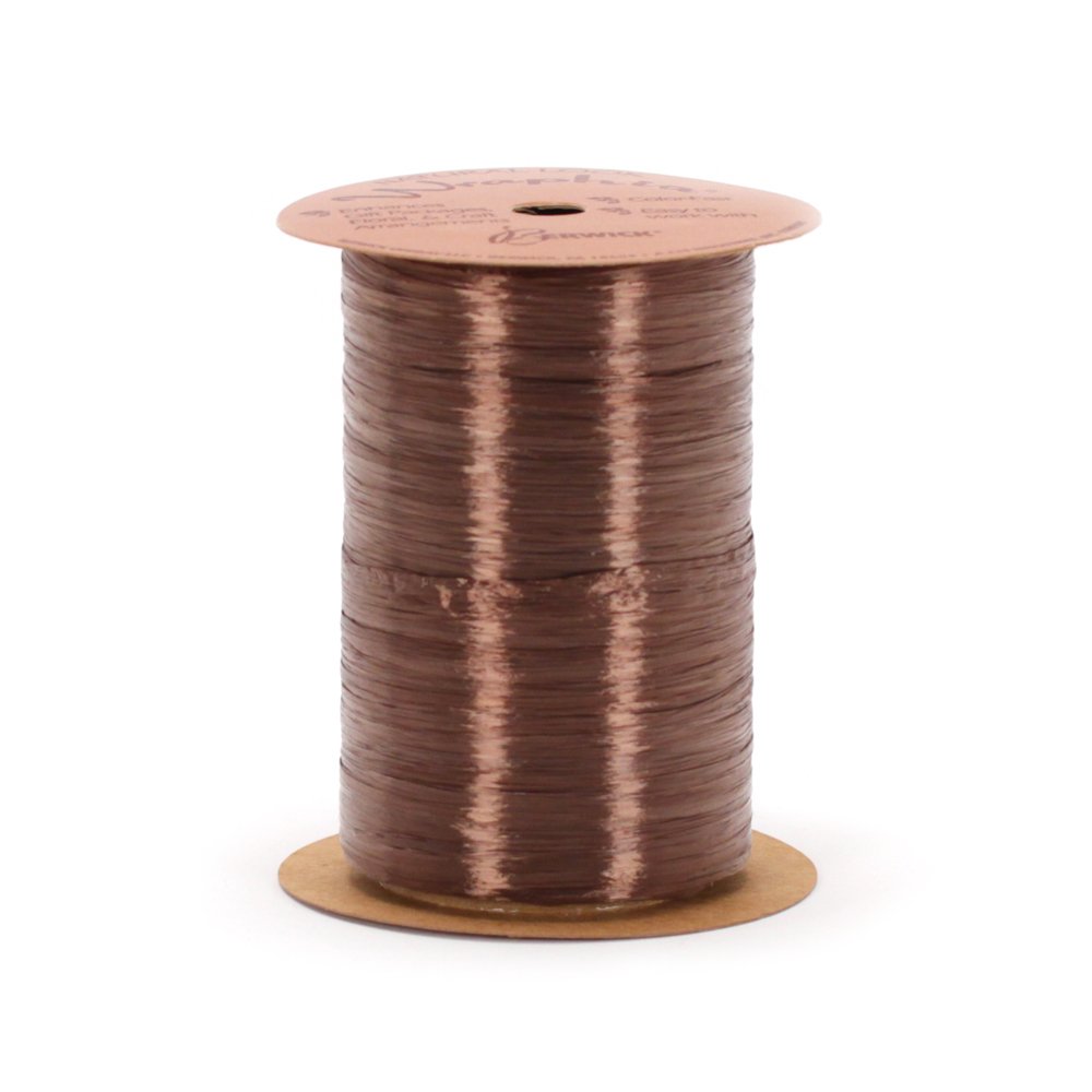 Berwick Offray Chocolate Brown Pearlized Raffia Ribbon, 1/4'' Wide, 100 Yards