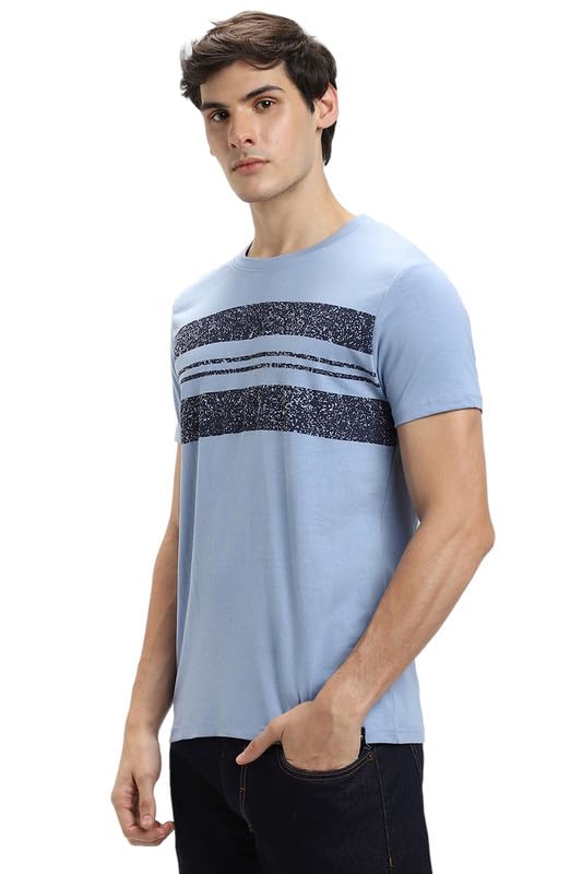 Image of Dennis Lingo Men's Light Blue Cotton Crew Neck Tshirt, Regular Fit Half Sleeve