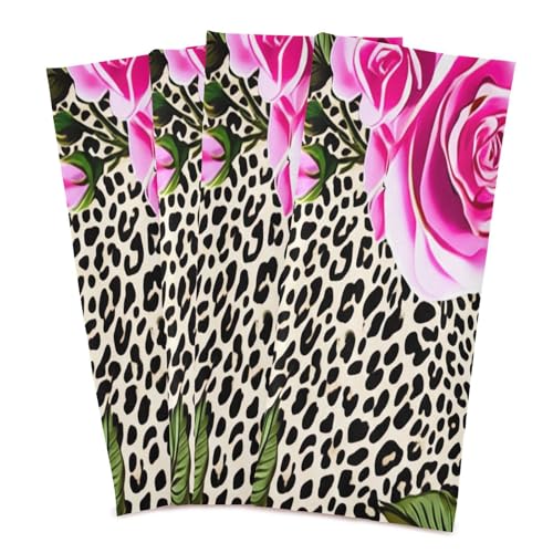 Paños de cocina finos GAIREG, toallas para secar vajilla con diseño de rosas y leopardo, 6 uds 3