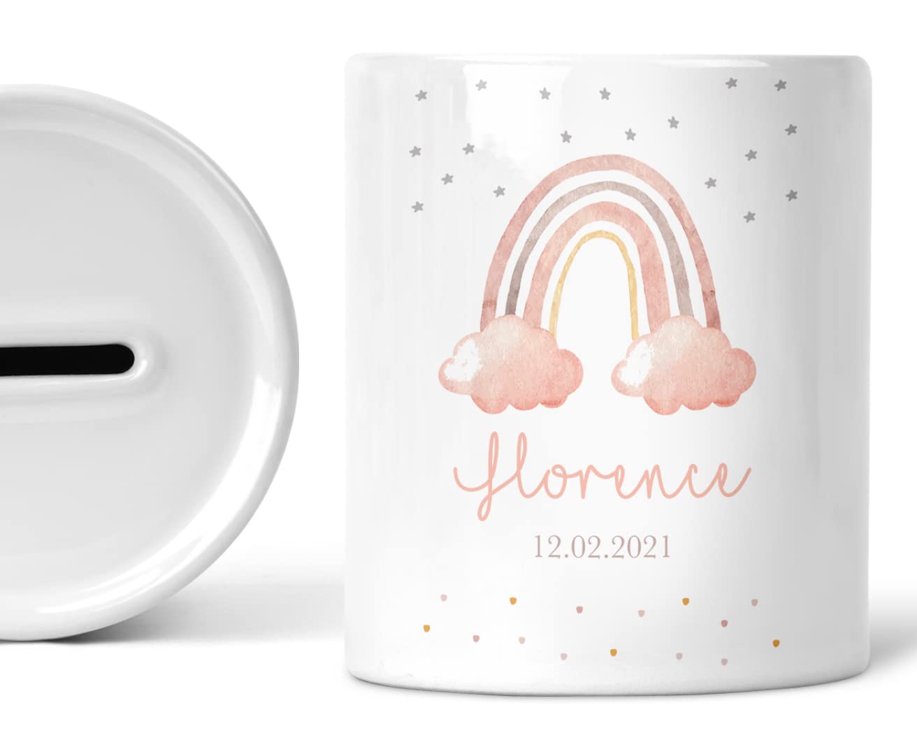 Sponsored Ad – Baby Girl Gift Personalised Rainbow Piggy Bank Custom Name And Date Of Birth Money Box Babies Gifts Savings Jar Ceramic Keepsake Nursery Decor