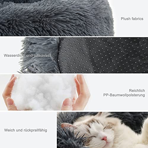 Lucky Sign Katzenbett Waschbar Flauschig Hundebett Rund Hundekissen Kuschel Katzenkissen Warm Katzenkorb Zum Schlafen für Große Hunde und Katzen, (XL) 70 cm Ø - Dunkelgrau