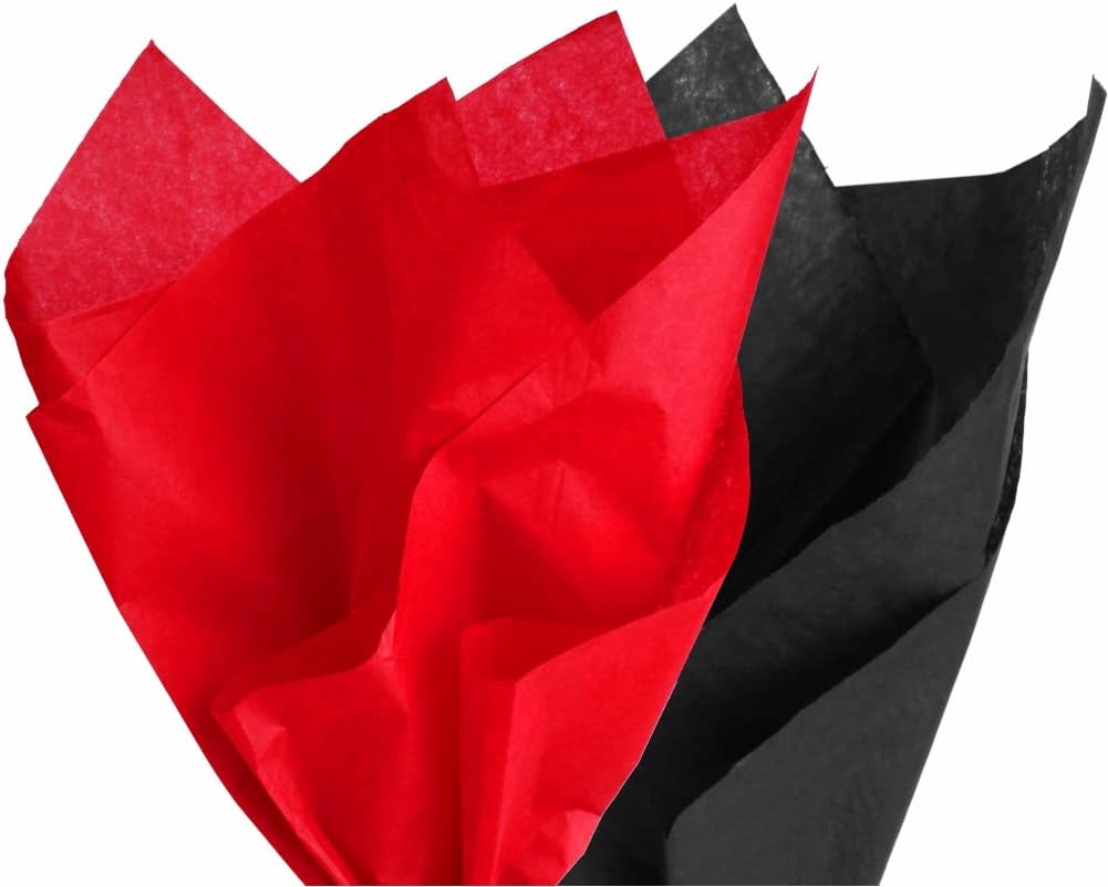 PMLAND Premium Quality Gift Wrapping Paper - Black and Red - 20 Inches x 26 Inches 60 Sheets