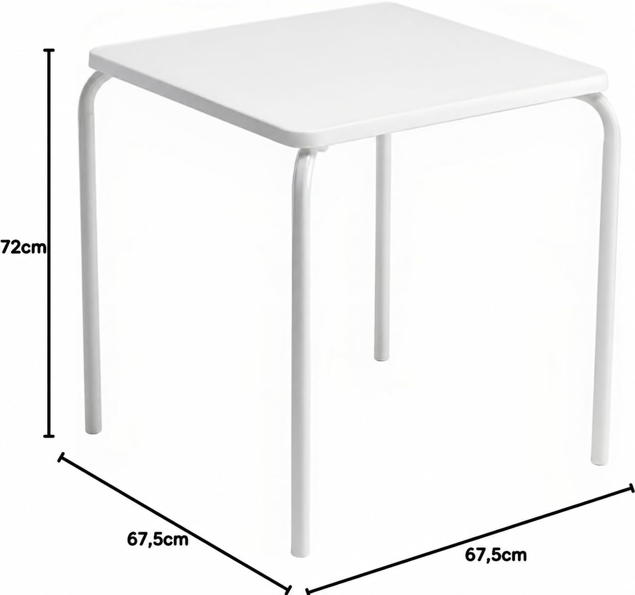 MBH - Table Carrée en Acier Blanc Empilable 67x67x72 cm avec Plateau en Résine pour la Restauration, Intérieur et Extérieur, Idéale pour Bar, Restaurant et Café