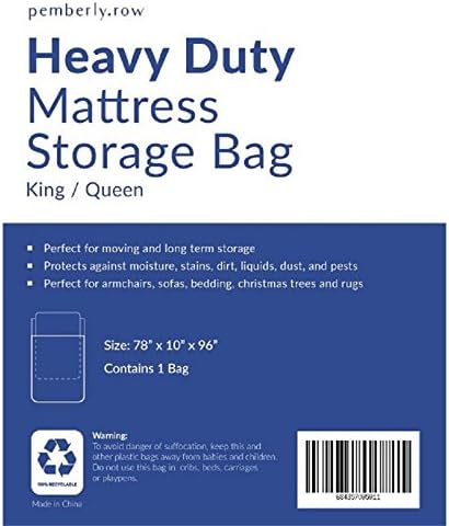 Pemberly Row 78" x 96" Plastic Mattress Bag for Storage & Moving Queen/King Size