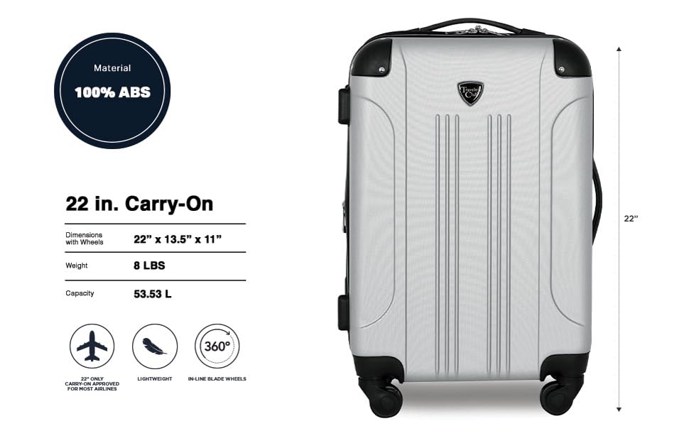 Image of Travelers Club Chicago Hardside Expandable Spinner Luggage, Silver, 22 inch Carry-On